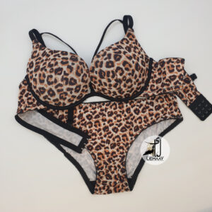 ست شورت و سوتین اسفنجی  هارنس دار پلنگی کاپ B